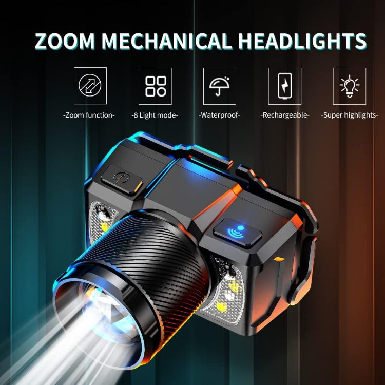 Picture of HL25 Head Torch Rechargeable Super Bright LED 2000 Lumens 8 Lighting Modes Headlamp with Red Light and Motion Sensor Waterproof Outdoor Headlight Long Battery Life