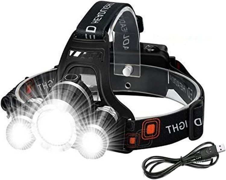 Picture of Head Torch Rechargeable – 6000 Lumen Head Torches LED Super Bright Rechargeable Headlight 3 LEDs 4 Modes Headlamp Hands-Free Flashlight for Camping Fishing Cycling Hiking Waterproof