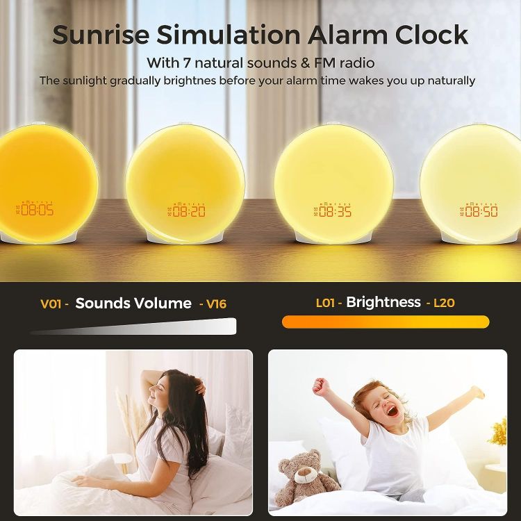 Picture of Wake Up Light Sunrise Alarm Clock for Heavy Sleepers & Kids, Fullscreen Alarm with Sunrise/Sunset Simulation, Dual Alarms, Snooze