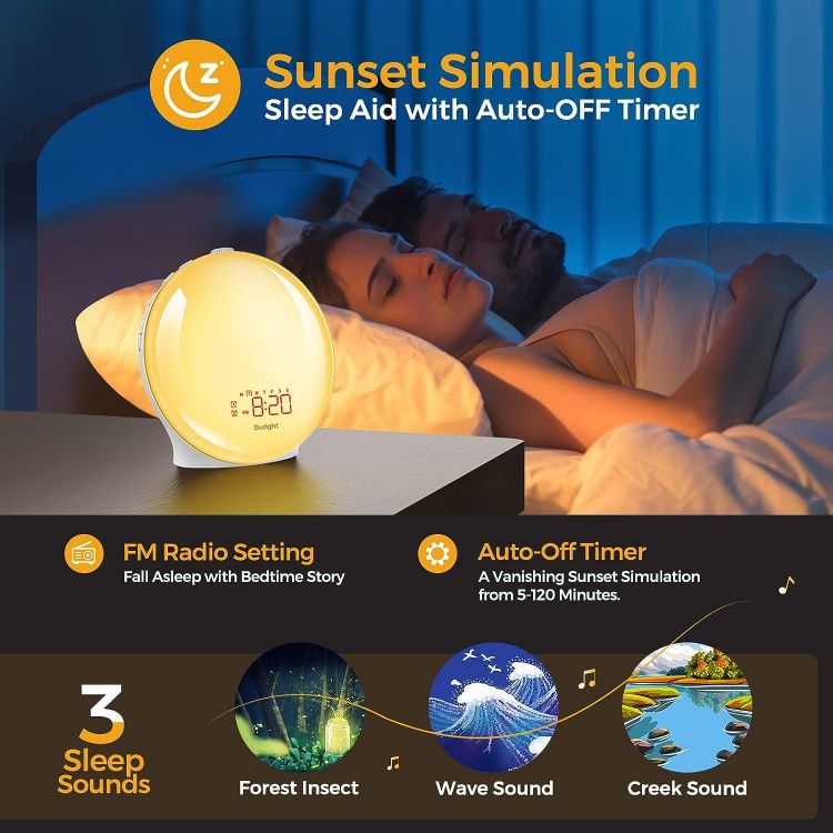 Picture of Wake Up Light Sunrise Alarm Clock for Heavy Sleepers & Kids, Fullscreen Alarm with Sunrise/Sunset Simulation, Dual Alarms, Snooze