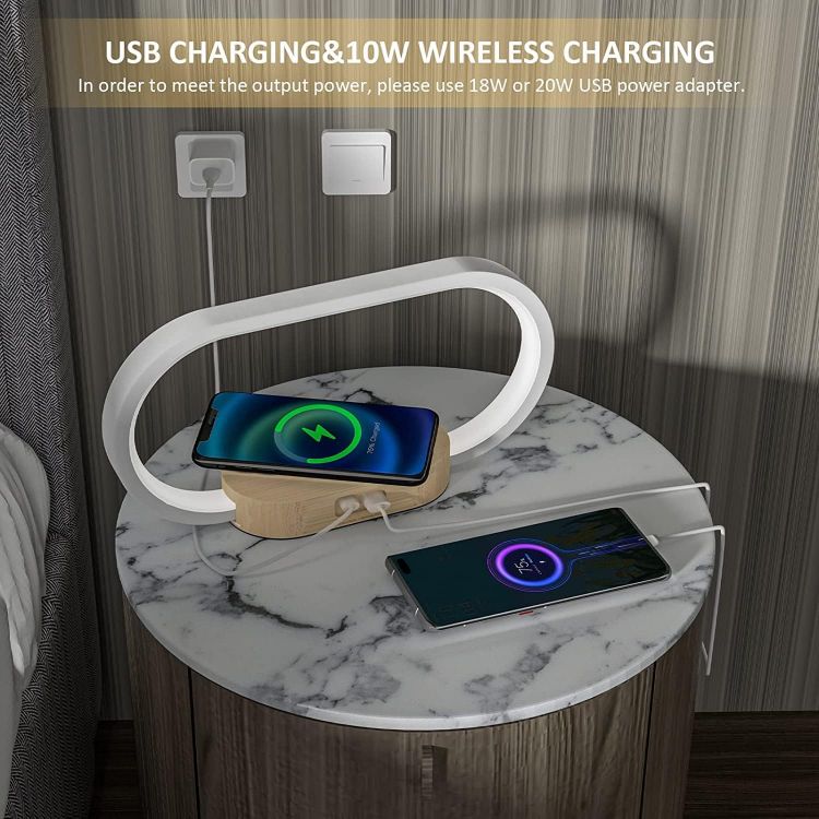Picture of Bedside Lamp Wireless Charging, Touch Control LED Table Lamp Dimmable for Bedroom USB Night Light with 5 Colors Temperatures