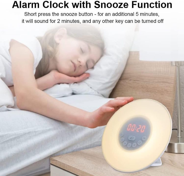 Picture of Sunrise Wake Up Lamp Alarm Clock and FM Radio, Bedside Reading Light with 7 Colours and Sounds, USB Powered