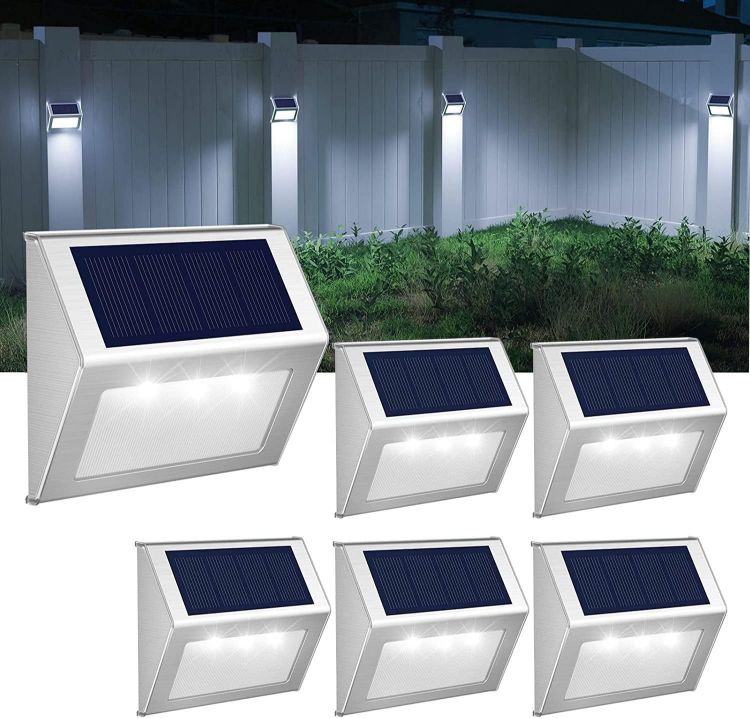 Picture of LED Fence Solar Wall Light – Stainless Steel, Wireless Garden Light, IP55 Waterproof, 6 Pack