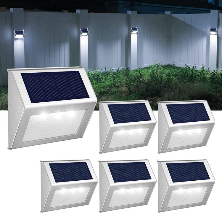Picture of Solar Fence Lights,Stainless Steel Decorative Lights LED Garden Lights,Waterproof Step Lights Wireless Outdoor Lights, 6Pack