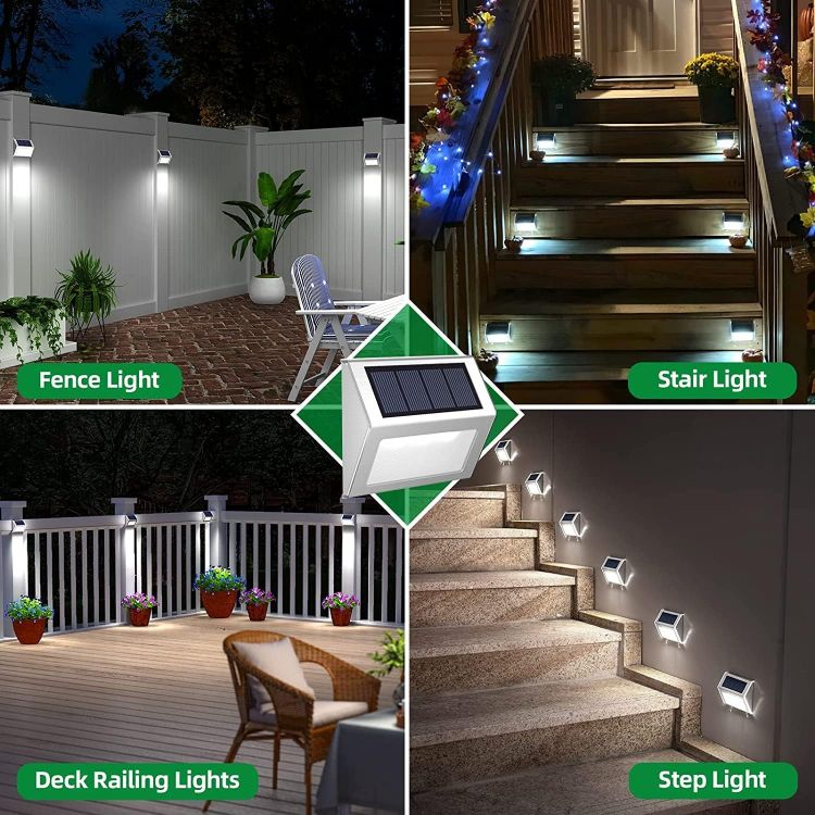 Picture of LED Fence Solar Wall Light – Stainless Steel, Wireless Garden Light, IP55 Waterproof, 6 Pack