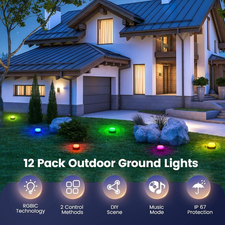 Picture of Outdoor Ground Lights for Garden, Electric Outdoor Lights 15pack, Waterproof Pathway Lighting with App Control and Remote Control recessed Ground Light Square for Outside Holiday Decor Party