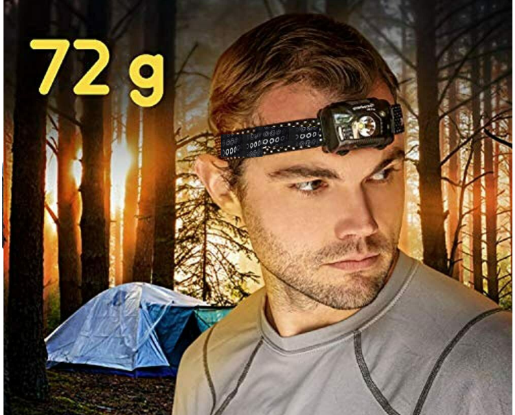 Picture of LED Head Torch Headlamp, USB Rechargeable Head Torch, Motion Sensor Control, 650 Lumen Bright 30 Hours Runtime 1200mAh Battery