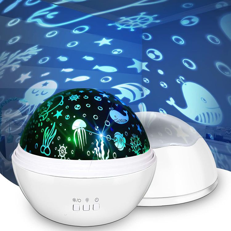 Picture of Baby Lights Projector, Sensory Lights with 360 Degree Starry Sky and Undersea Theme Baby Sensory Toy for Birthday, Kids Gifts - White