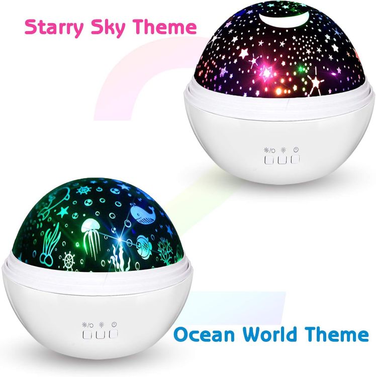 Picture of Baby Lights Projector, Sensory Lights with 360 Degree Starry Sky and Undersea Theme Baby Sensory Toy for Birthday, Kids Gifts - White