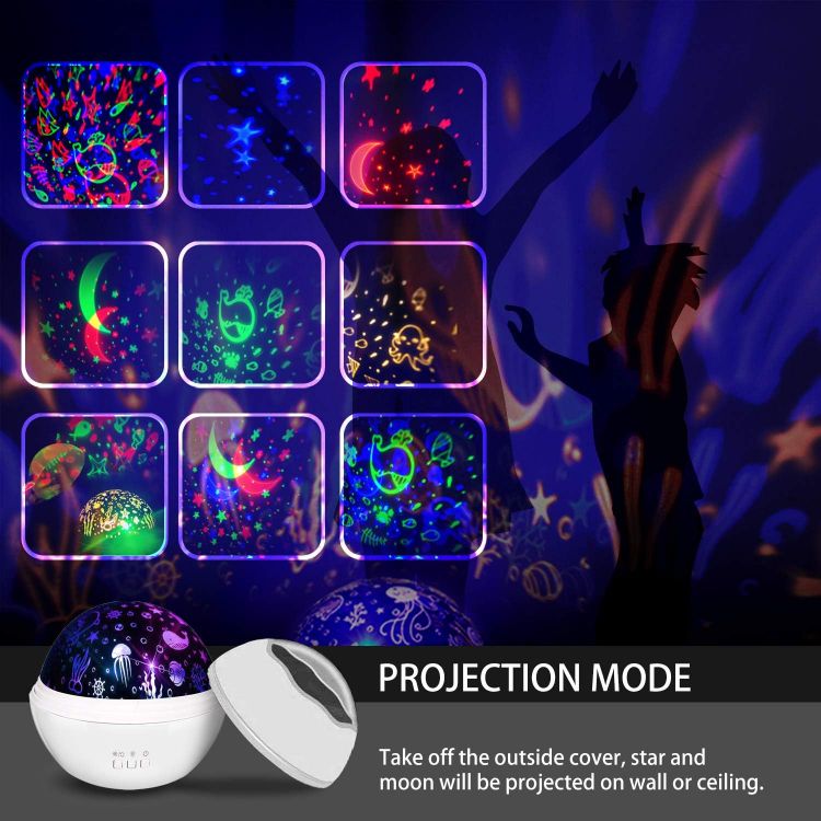 Picture of Baby Lights Projector, Sensory Lights with 360 Degree Starry Sky and Undersea Theme Baby Sensory Toy for Birthday, Kids Gifts - White