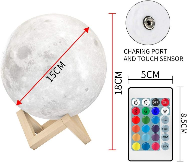 Picture of LED Lunar Night Light Remote Control Table Lamp Dimmable Brightness 16 Main Colors, 4 Light Conversion Modes with USB Charging Moonlight