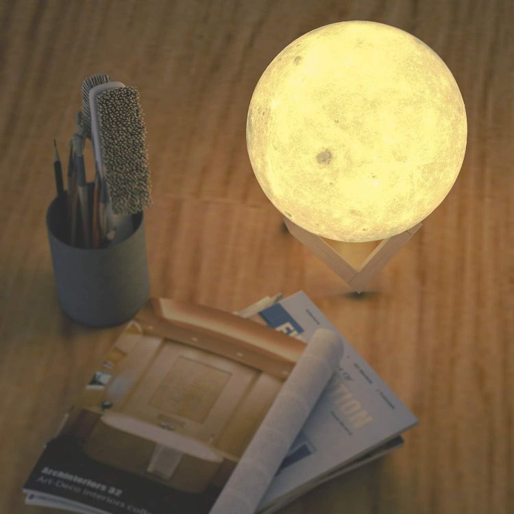 Picture of LED Lunar Night Light Remote Control Table Lamp Dimmable Brightness 16 Main Colors, 4 Light Conversion Modes with USB Charging Moonlight