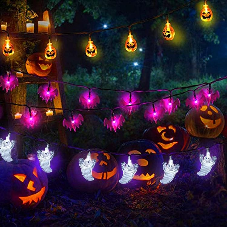 Picture of Halloween Decoration Lights Halloween String Lights 3Pack 29ft 60 LED 3D Pumpkin Ghost Bat String Lights Battery Operated Halloween Indoor Decorations