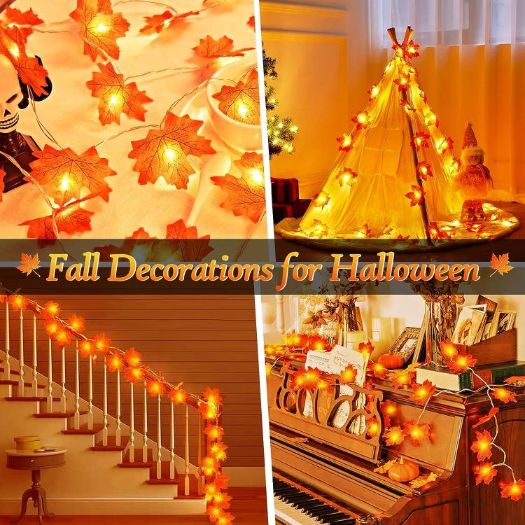 Picture of Maple Leaves Fairy Lights, 3M 20LED Autumn Fall String Lights Battery Operated with Timer, Fall Leaf Garland Light for Halloween Themed Party, Pumpkin, Christmas Indoor Outdoor Decoration