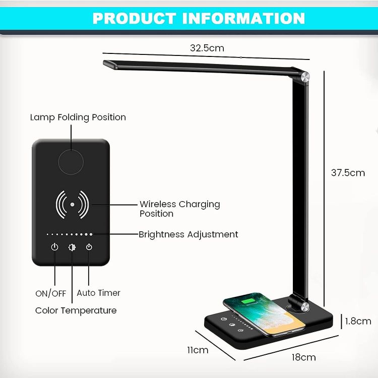 Picture of LED Wireless Charging Lamp, Dimmable Desk Lamp With Wireless Charger For Home Office, USB Charging Port table lamp with wireless charging