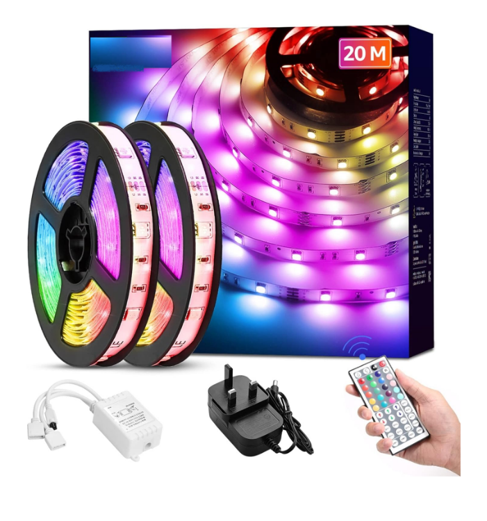 Picture of 20M LED Strip Lights with Remote, RGB Colour Changing, Dimmable Strip Lighting, Long Plug in LED Lights