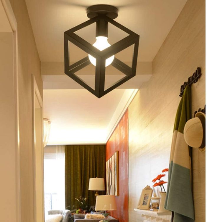 Picture of Ceiling Light Shade Matt Black Cube Puzzle Pendant Lampshade Shade, V-intage Industrial Metal Flush Mount Ceiling Light
