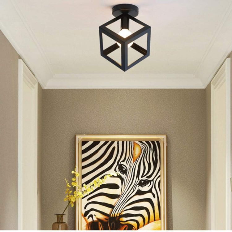 Picture of Ceiling Light Shade Matt Black Cube Puzzle Pendant Lampshade Shade, V-intage Industrial Metal Flush Mount Ceiling Light