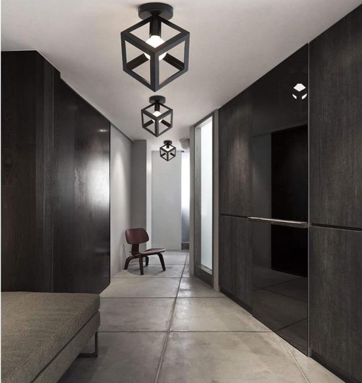 Picture of Retro Cube Chandelier Vintage Antique Ceiling Lamp Iron Metal Ceiling Light Black