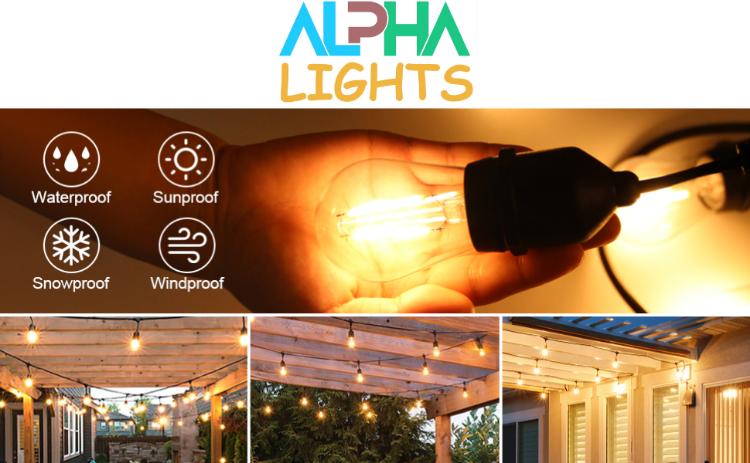 Picture of Outdoor Lights Mains Powered, 48FT LED S14 Garden Festoon Lighting with 15 LED Bulbs, Shatterproof Festoon Lights