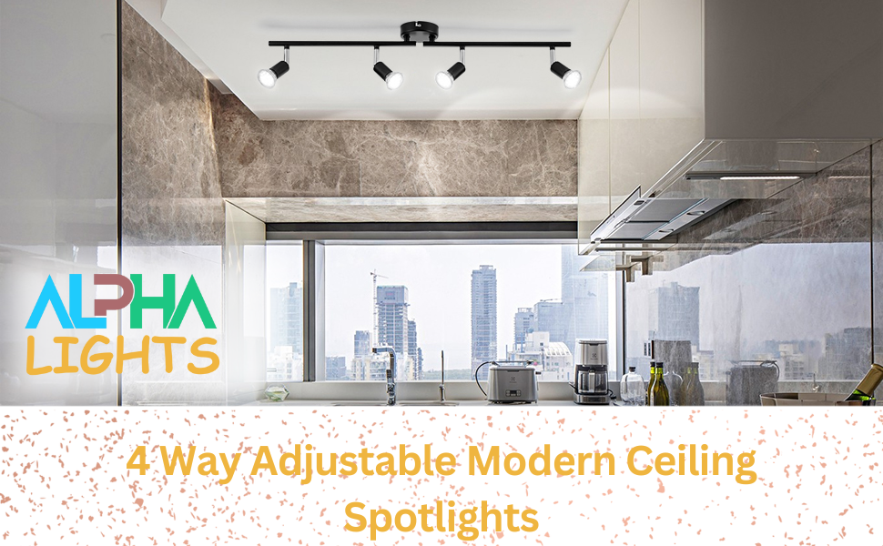 Led Ceiling Light Rotatable 4-Way Adjustable Modern Ceiling Spotlights Matte Black