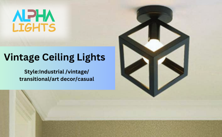 Picture of Retro Cube Chandelier Vintage Antique Ceiling Lamp Iron Metal Ceiling Light Black