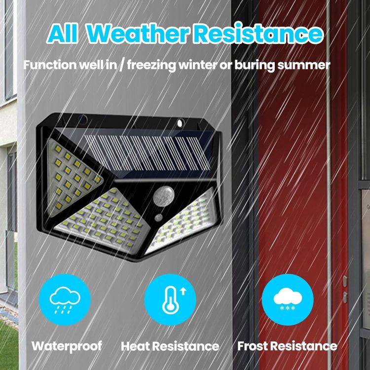 Picture of Outdoor Solar Lights Garden 100 LED Solar Security Lights 3 Modes Motion Sensor Wall Lights Outdoor 270º Wireless Solar Powered Flood Lights