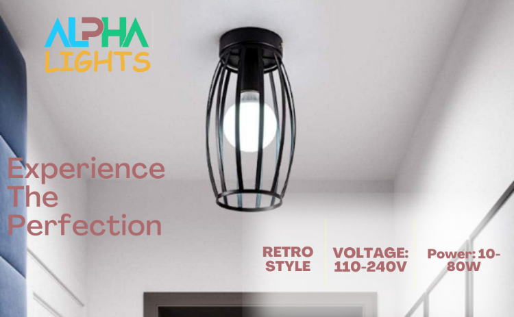 Picture of Retro black cylinder hollow art design Semi Flush Mount Ceiling Light Fixture E27 single head simple Ceiling Lamp Country style farmhouse Ceiling Lighting Used in barn garage aisles