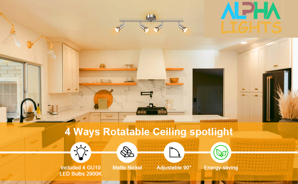 Led Ceiling Light Rotatable 4-Way Adjustable Modern Ceiling Spotlightswhite Chrome for Kitchen Livin
