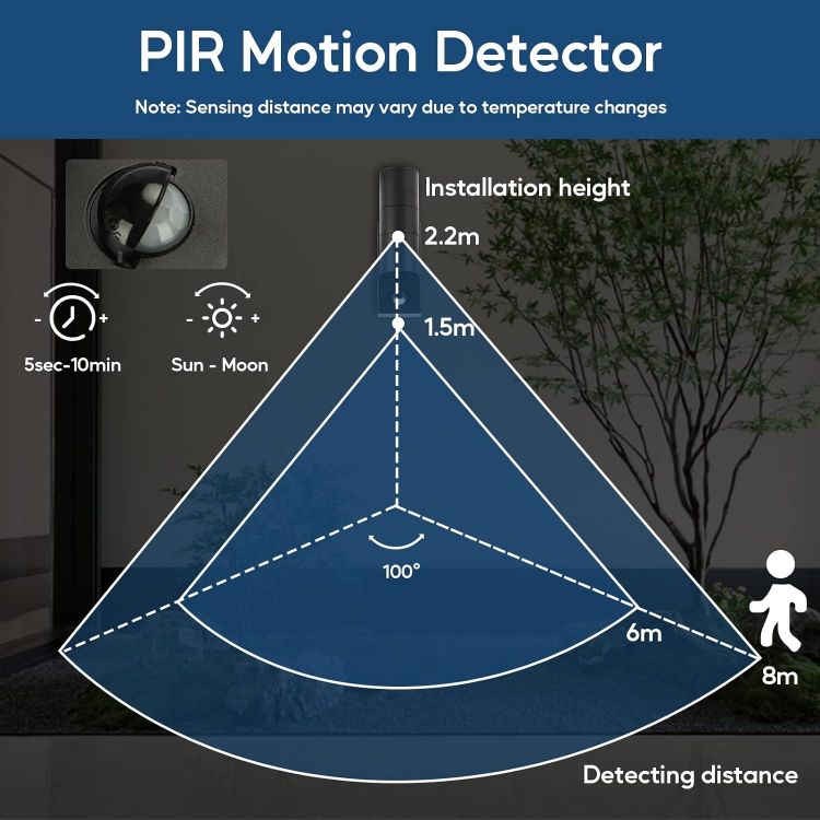 Picture of Outdoor Wall Lights, Up and Down Lamp with Motion Sensor, IP44 Black Stainless Steel Outside Lighting Mains Powered Fixtures