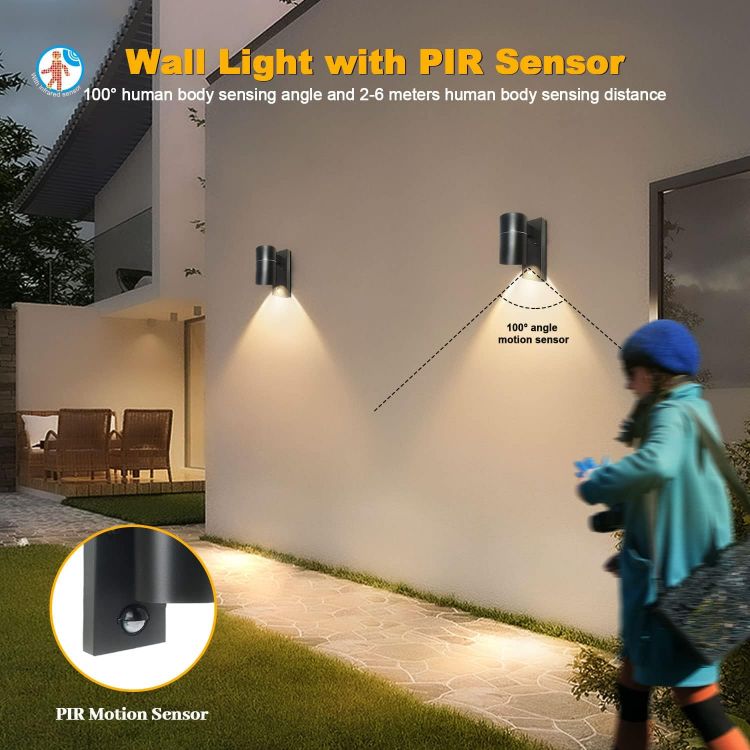 Picture of Outdoor Wall Lights PIR Motion Sensor, GU10 Base Down Exterior Wall Sconce, Stainless Steel Black Single Wall Light