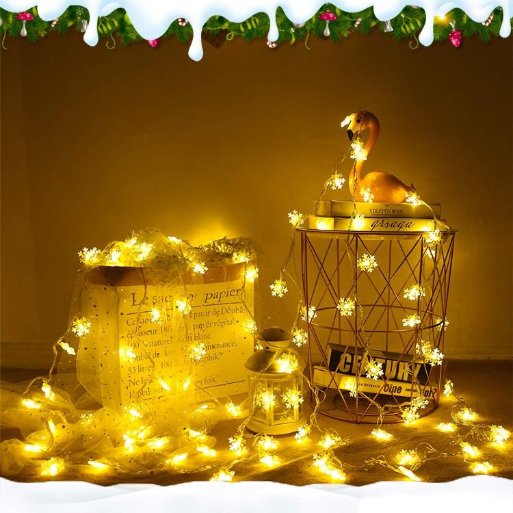 Picture of Snowflake Fairy Lights, 6M 40LEDS Battery Powered String Lights, Staring and Shining Mode for Xmas Wedding Birthday Valentine's Day Holiday Party Bedroom Indoor&Outdoor