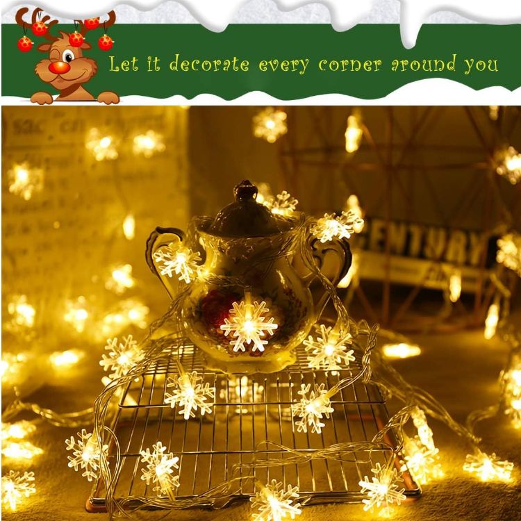 Picture of Snowflake Fairy Lights, 6M 40LEDS Battery Powered String Lights, Staring and Shining Mode for Xmas Wedding Birthday Valentine's Day Holiday Party Bedroom Indoor&Outdoor