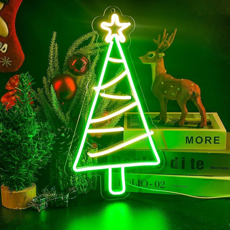 Picture of Christmas Tree Neon Sign, LED Neon Wall Lights, Battery/USB Powered Led Sign with Switch for Christmas Decor Indoor, Christmas Gifts, Christmas Eve Decor