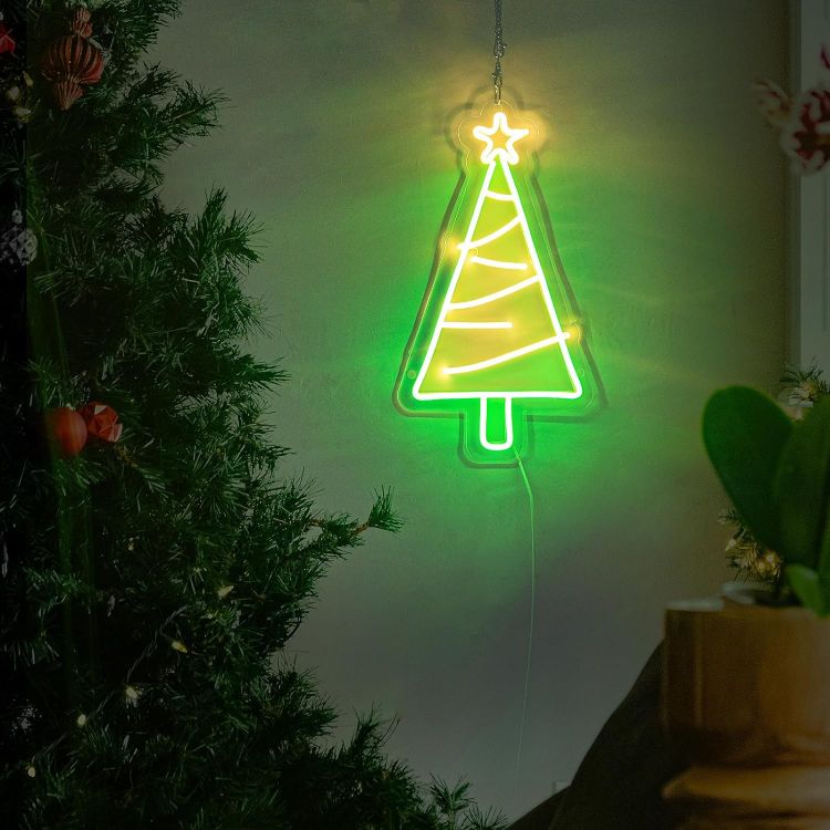 Picture of Christmas Tree Neon Sign, LED Neon Wall Lights, Battery/USB Powered Led Sign with Switch for Christmas Decor Indoor, Christmas Gifts, Christmas Eve Decor
