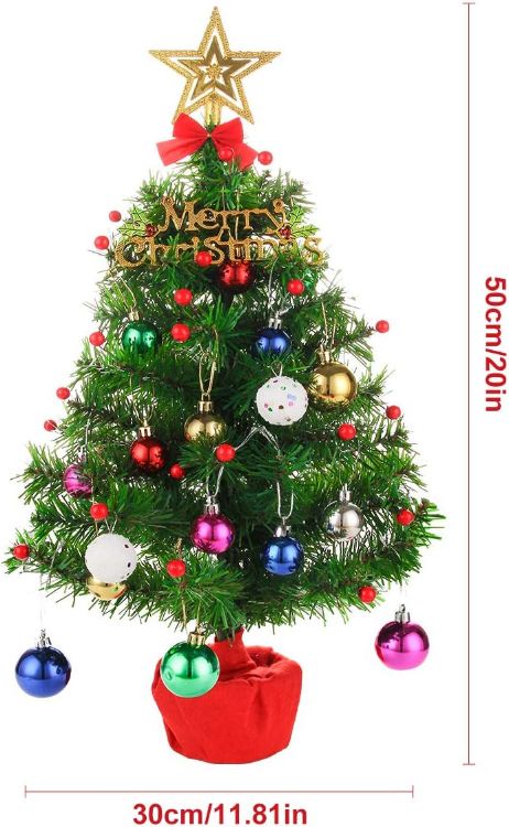Picture of Mini Artificial Christmas Tree 50cm Tabletop Small Christmas Tree Lighted Battery Operated, Pre-Lit Christmas Tree Desktop Ornaments for Xmas, Home, Kitchen Decor