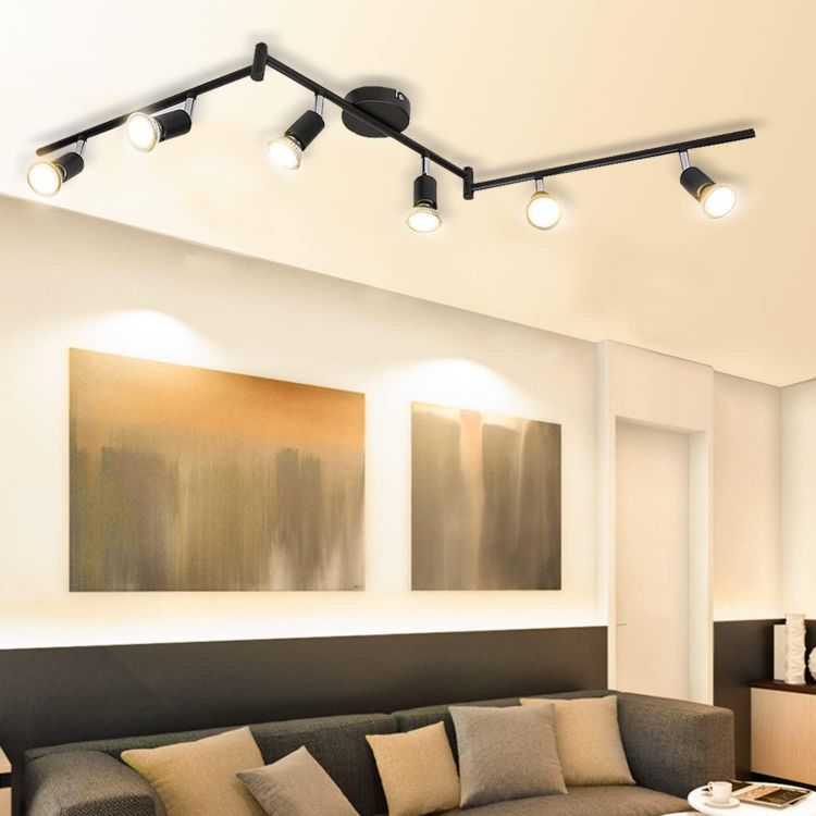 Picture of 6 Way LED Ceiling Spot Lights Rotatable, 2700K Warm White Spotlight Bar for Kitchen, Living Room, Bedroom, Matt Black & Swivelling Design