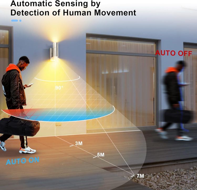 Picture of Stainless Steel Up Down Outdoor Wall Light with PIR Sensor, IP44 Waterproof Exterior Lamp for Garden & Patio, GU10 Bulb Fitting