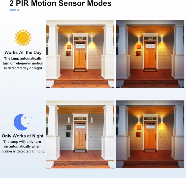 Picture of Stainless Steel Up Down Outdoor Wall Light with PIR Sensor, IP44 Waterproof Exterior Lamp for Garden & Patio, GU10 Bulb Fitting