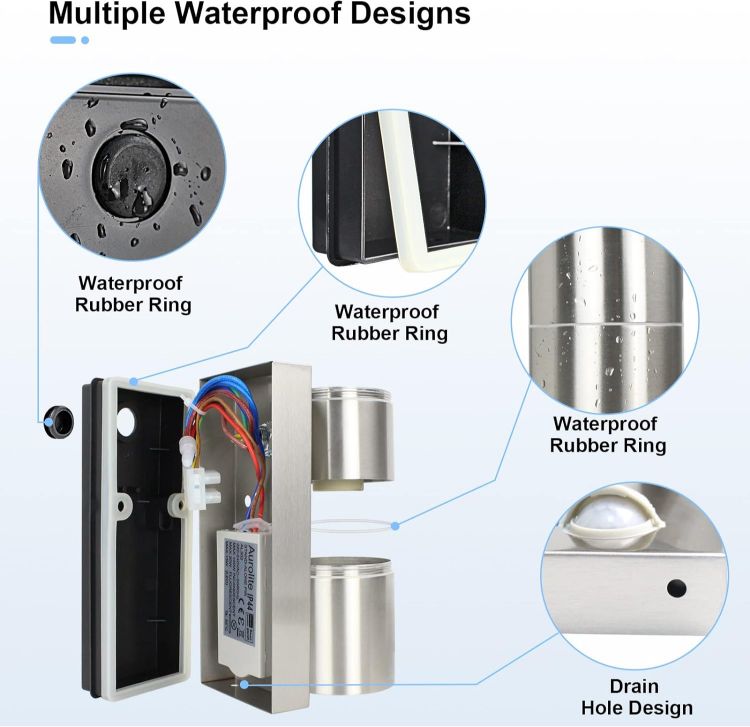 Modern PIR Motion Sensor Up Down Wall Light – Stainless Steel IP44