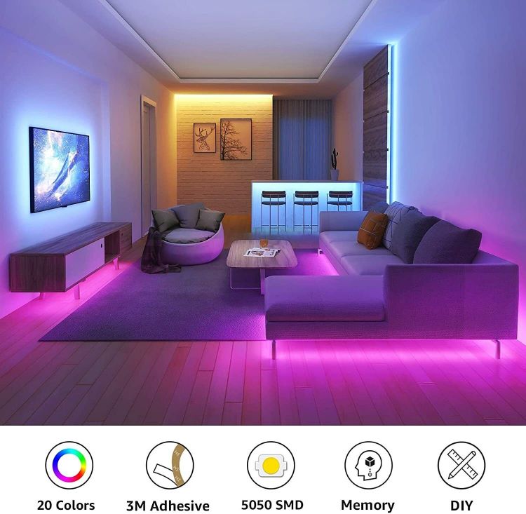 Picture of 20M LED Strip Lights with Remote, RGB Colour Changing, Dimmable Strip Lighting, Long Plug in LED Lights