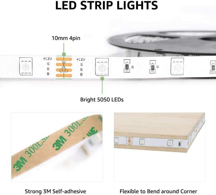 Picture of 20M LED Strip Lights with Remote, RGB Colour Changing, Dimmable Strip Lighting, Long Plug in LED Lights