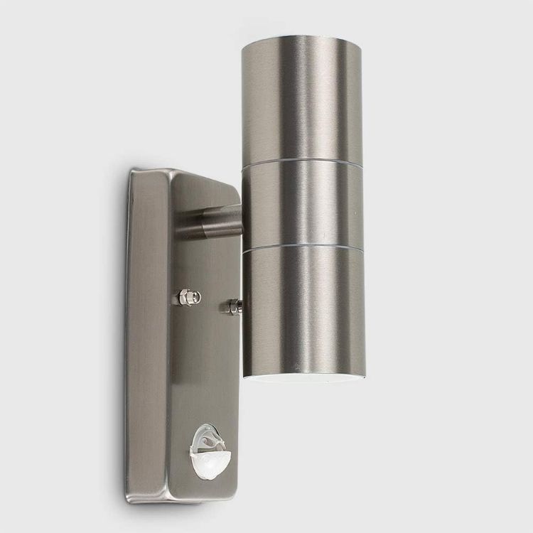 Picture of Stainless Steel Up Down Wall Light with PIR Sensor, Mains Powered Exterior Outdoor Wall Lamp, IP44, for Garden, Patio