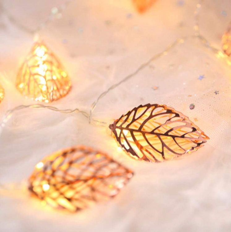 Realistic maple leaf fairy lights with warm LED glow