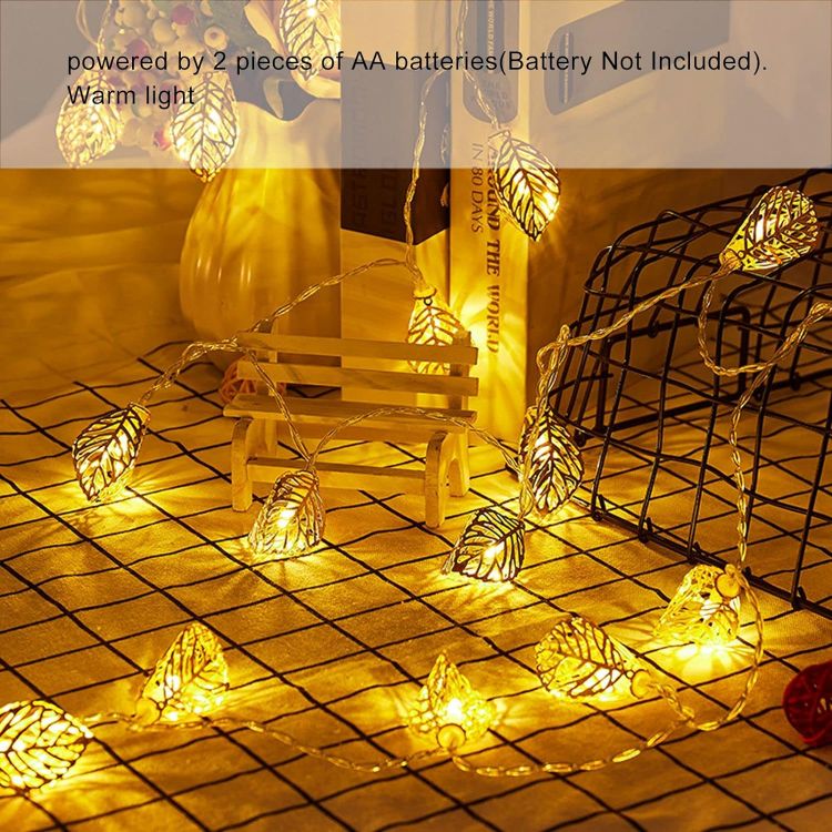 Picture of String Lights, 3M 20LED Metal Fairy String Lights Geometric Rose Gold Metal Fairy Lights Battery Operated Fairy Lights (Leaves)