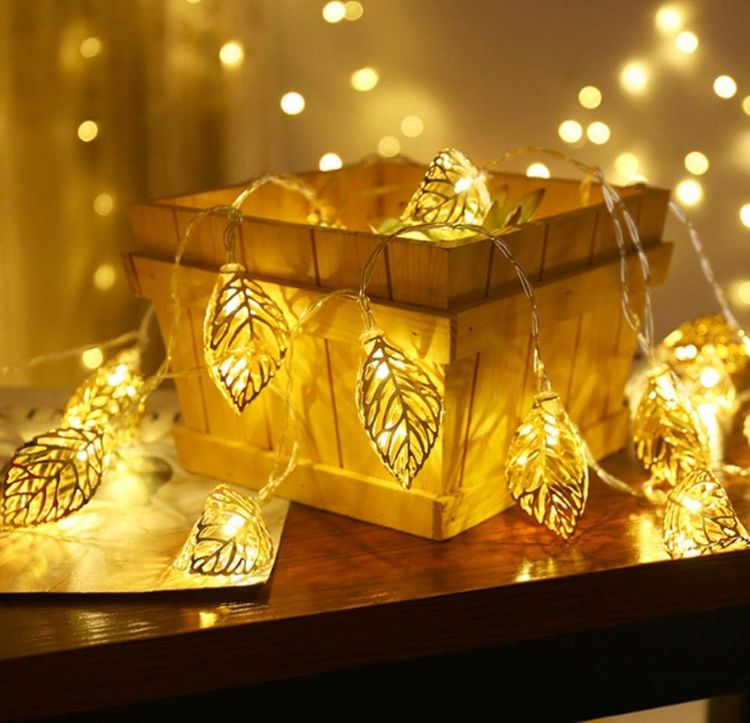 Picture of String Lights, 3M 20LED Metal Fairy String Lights Geometric Rose Gold Metal Fairy Lights Battery Operated Fairy Lights (Leaves)