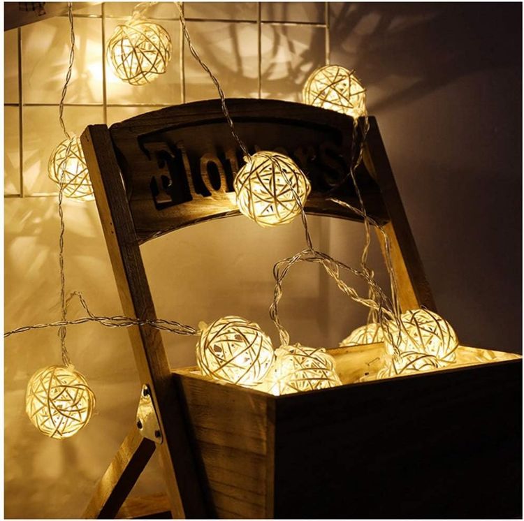 Picture of 3M LED Rattan Ball String Lights USB Powered – Warm White Bedroom Patio Party Lights Remote Control