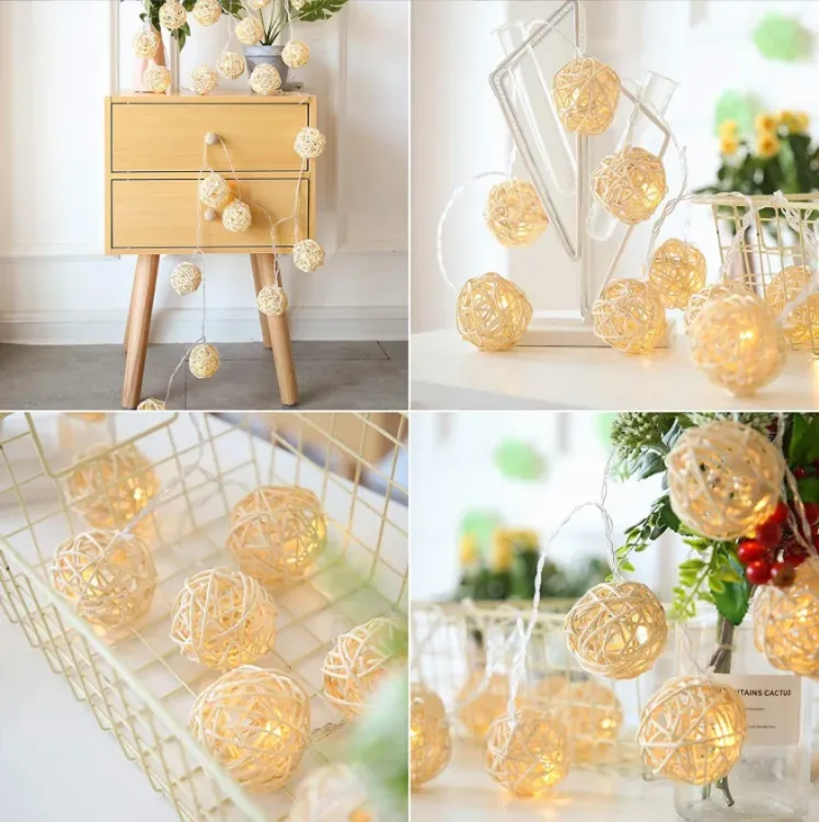 Picture of 20 Christmas Indoor Rattan Ball Fairy Lights Ambiance Lighting for Bedroom Life, Wedding, Christmas, Party, Home (Warm White)