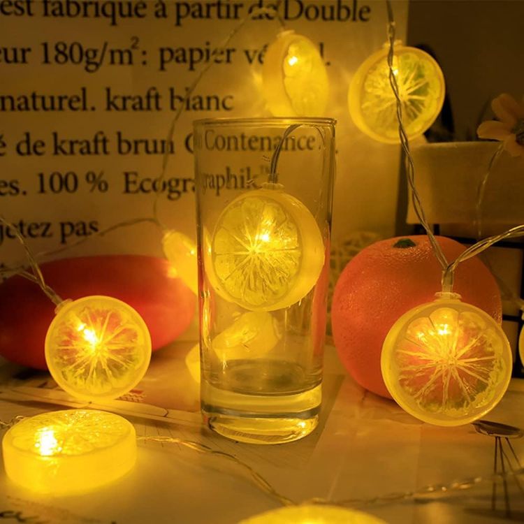 Picture of Lemon Slice String Lights, 10 ft/3 m Cute Fairy String Lights with 20 LEDs USB-Operated Warm Twinkle Lemons String Lights Lemon Decor, Yellow