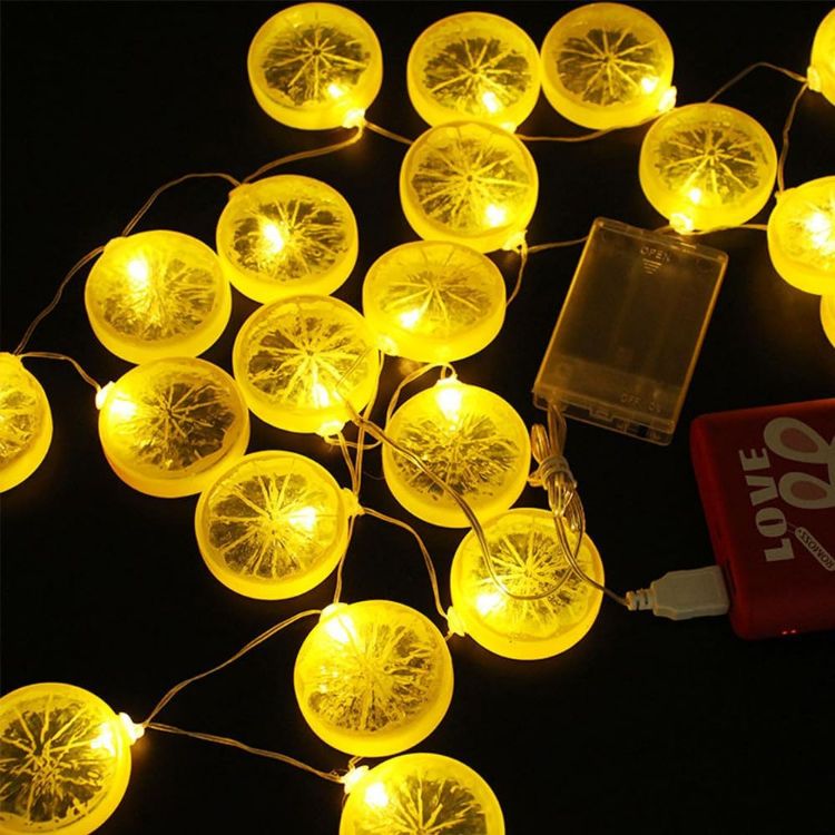 Picture of Lemon Slice String Lights, 10 ft/3 m Cute Fairy String Lights with 20 LEDs USB-Operated Warm Twinkle Lemons String Lights Lemon Decor, Yellow